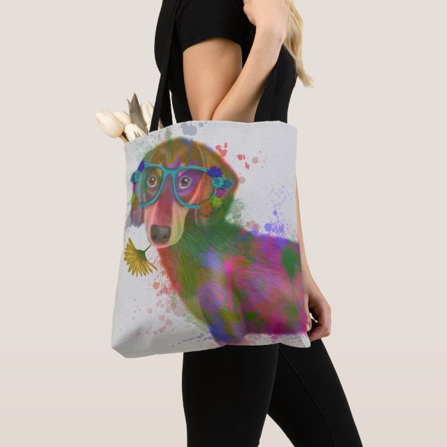Bolso De Tela Dachshund & Glasses Splash Arcoiris (Detalle)