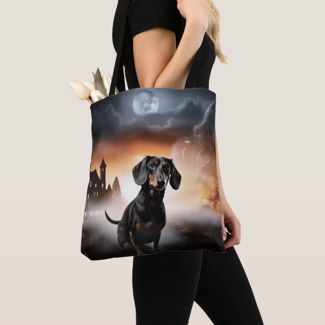 Bolso De Tela Dachshund Halloween Scary (Detalle)