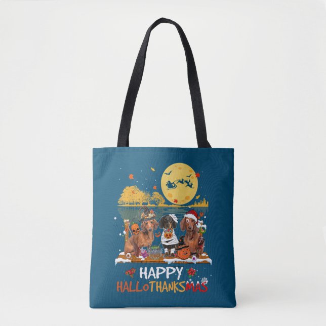 Bolso De Tela Dachshund Happy Hallothanksmas Halloween Thanksgiv (Anverso)