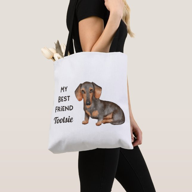 Bolso De Tela Dachshund Mi mejor amigo nombre personalizado Tote (Detalle)