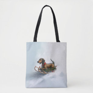 Bolso De Tela Dachshund Navidad nieve invierno