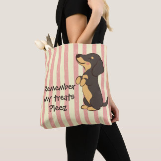 Bolso De Tela Dachshund negro mendigando golosinas Rayas rosadas