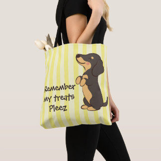 Bolso De Tela Dachshund negro pidiendo golosinas Rayas amarillas