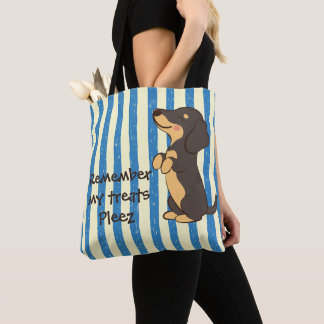 Bolso De Tela Dachshund negro pidiendo golosinas Rayas azules