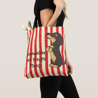 Bolso De Tela Dachshund negro suplicando golosinas Rayas rojas
