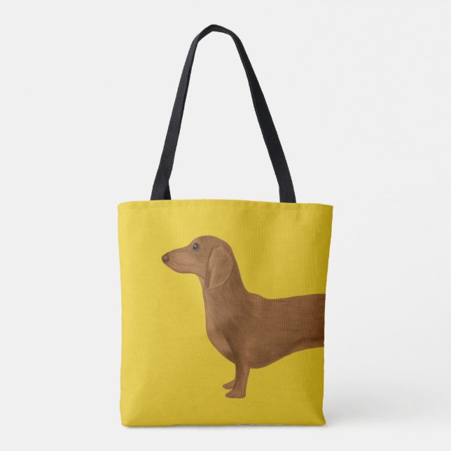 Bolso De Tela Dachshund pintado en amarillo (Reverso)