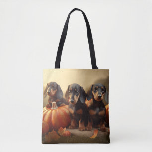 Bolso De Tela Dachshund Puppy Calabaza deslumbrante de otoño