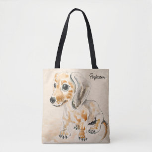 Bolso De Tela Dachshund Puppy Color del agua Art Tote Bag
