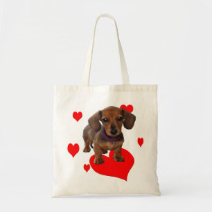 Bolso De Tela DACHSHUND Puppy con corazones