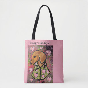 Bolso De Tela Dachshund rojo  