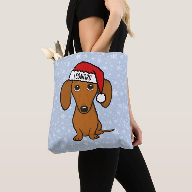 Bolso De Tela Dachshund Santa Cute Navidades Wiener Dog Holiday (Detalle)