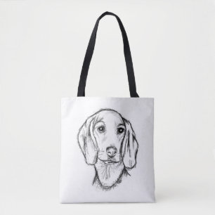 Bolso De Tela dachshund sketch a mano perro cachorro blanco negr