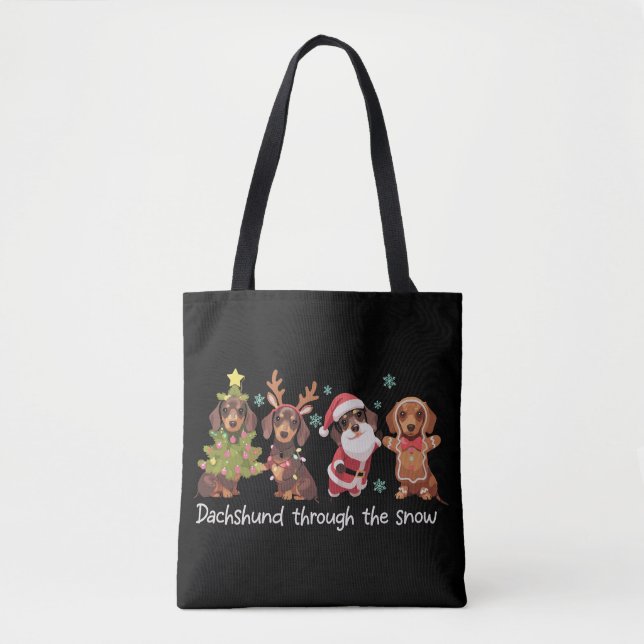 Bolso De Tela Dachshund Through The Snow Funny Christmas Dogs (Anverso)