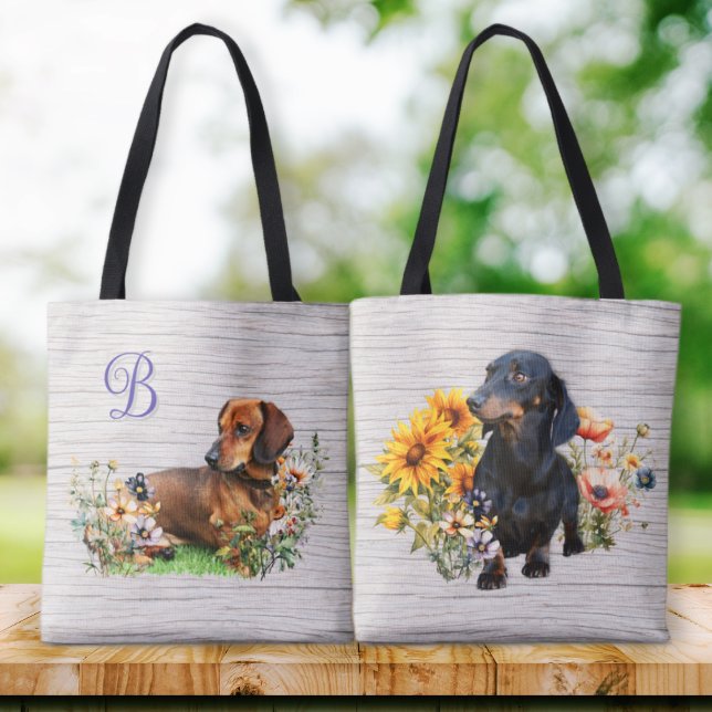 Bolso De Tela Dachshunds ambos lados Monograma inicial (Subido por el creador)