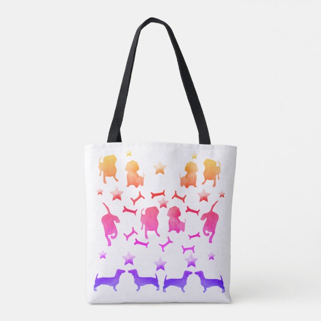 Bolso De Tela Dachshunds de perro, estrellas y tonalidades de pe (Reverso)