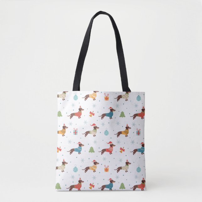 Bolso De Tela Dachshunds en Navidades Patrón de sudaderas (Anverso)
