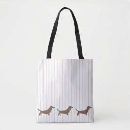 Bolso De Tela Dachshunds marrones en rayas beiges
