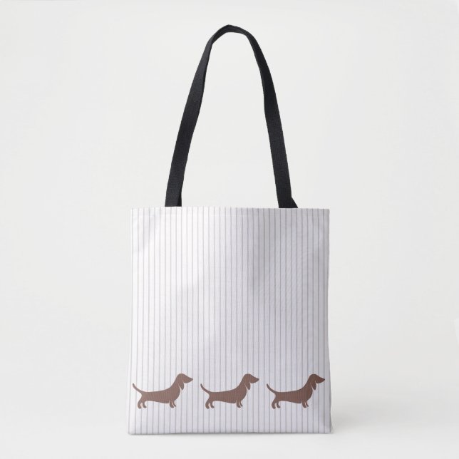 Bolso De Tela Dachshunds marrones en rayas beiges (Anverso)