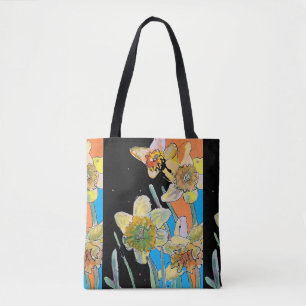 Bolso De Tela Daffodil Color de agua floral Damas Arte Tosta Bol