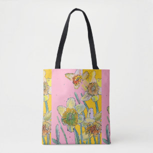 Bolso De Tela Daffodil Color de agua floral Damas Arte Tosta Bol
