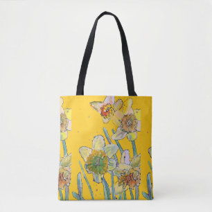 Bolso De Tela Daffodil Color de agua floral Damas Arte Tosta Bol