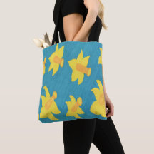 Daffodils sobre fondo azul Tote Bag