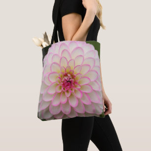 Bolso De Tela Dahlia blanca con flor rosa