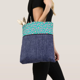 Bolso De Tela Daisias y denim rosados
