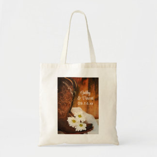 Bolso De Tela Daisies Blancos Boots País Boda Occidental