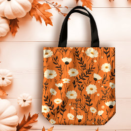 Bolso De Tela Daisies blancos de otoño sobre Naranja