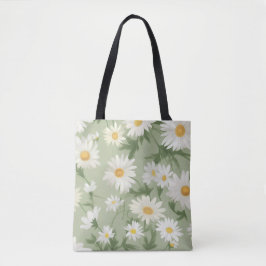 Bolso De Tela Daisies Blancos Sobre El Verde Masaje