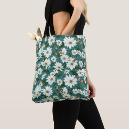 Bolso De Tela Daisies blancos y mariposas