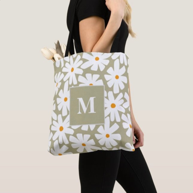 Bolso De Tela Daisies de primavera patrón retro floral salvia ve (Subido por el creador)