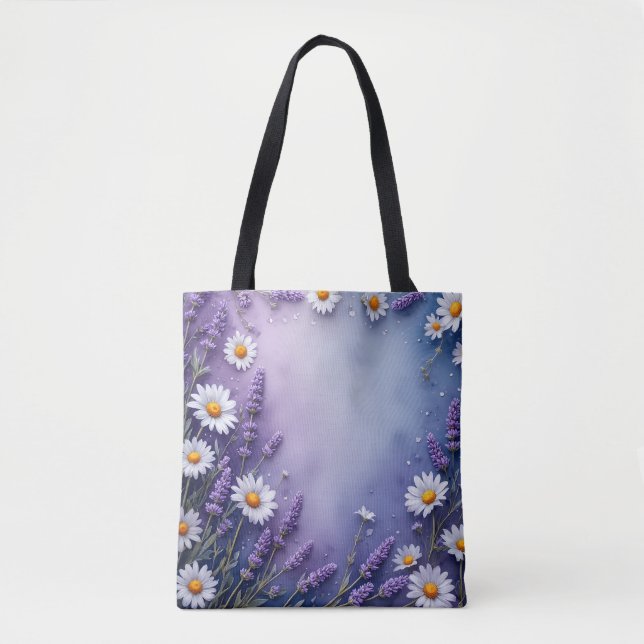 Bolso De Tela Daisies florecientes y Tote Lavender (Anverso)