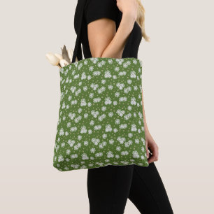 Bolso De Tela Daisies y puntos - blanco, arena y verde pálido