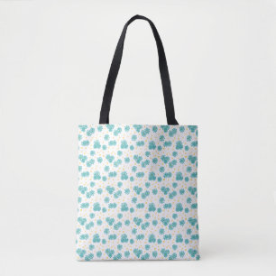 Bolso De Tela Daisies y puntos - turquesa y amarilla