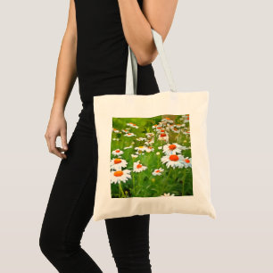 Bolso De Tela Daisitas de los Jardínes Blancos Brillantes y Colo