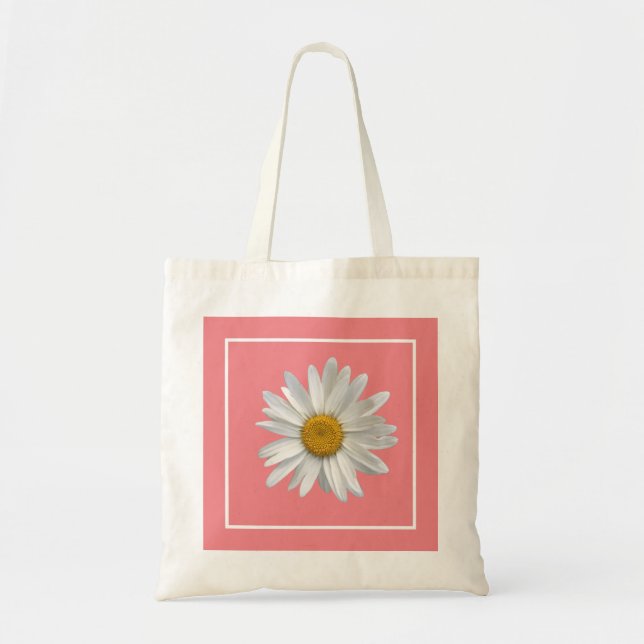 Bolso De Tela Daisy blanco con flores rosadas (Frente)