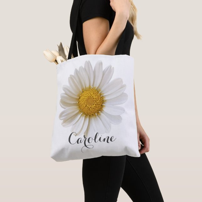 Bolso De Tela Daisy blanco con nombre personalizado (Detalle)
