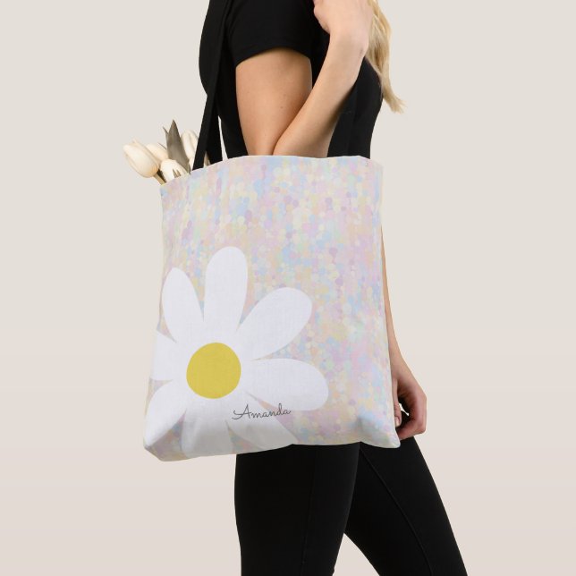 Bolso De Tela Daisy blanco con puntos pastel (Detalle)