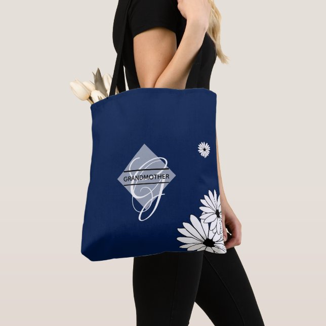 Bolso De Tela Daisy Blue Abuela Regalos - Monogramado (Detalle)