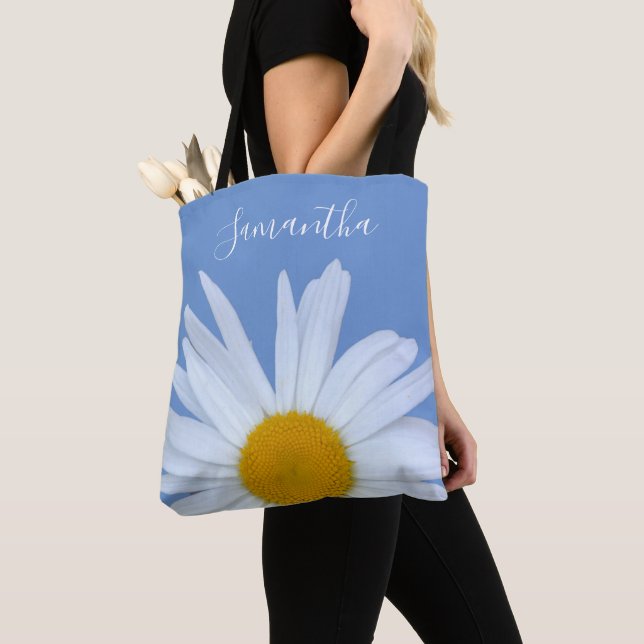 Bolso De Tela Daisy Blue Elegant White Script Tote Bag (Detalle)