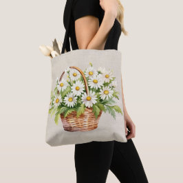 Bolso De Tela Daisy Bouquet De Acuarela En Cesta