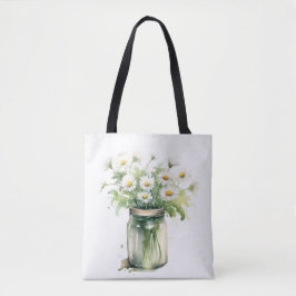 Bolso De Tela Daisy Bouquet De Acuarela En Mason Jar