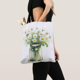 Bolso De Tela Daisy Bouquet De Acuarela En Mason Jar