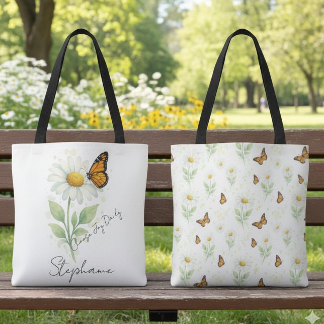 Bolso De Tela Daisy Butterfly Tote Bag - Eco-Friendly Style (Daisy and Monarch butterfly tote bag)