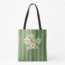 DAISY GREEN - Stripes & Daisies Tote Bag