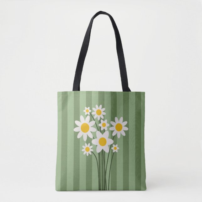 Bolso De Tela DAISY GREEN - Stripes & Daisies Tote Bag (Anverso)