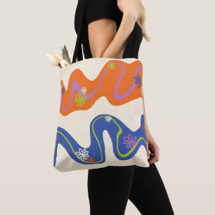 Bolso De Tela Daisy Groove Azul, Naranja, Morado, Verde y Crema