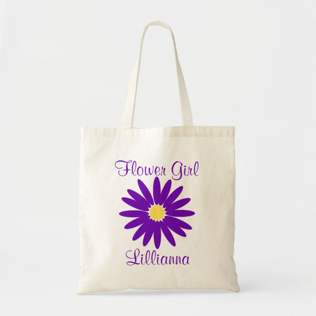 Bolso De Tela Daisy morado oscuro con texto de Personalizable (Frente)
